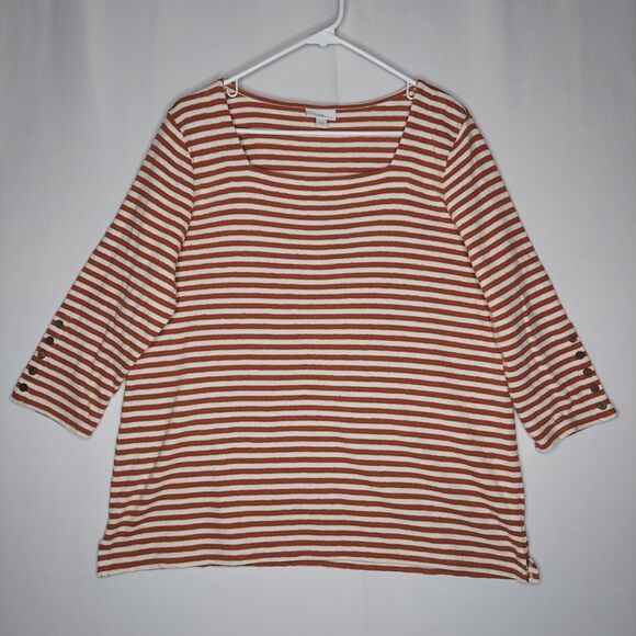 J. Jill Tops - J Jill Women‎ Stripe Top Large Brown Cream Terry Knit